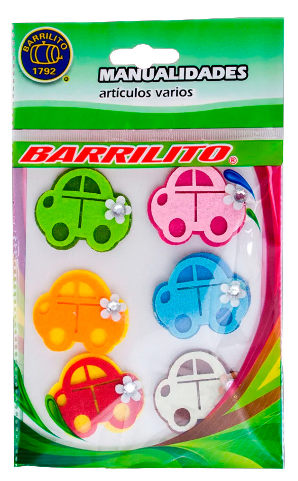 BARRILITO CALCOMANIA DE FIELTRO FS091 CARROS 6 PIEZAS