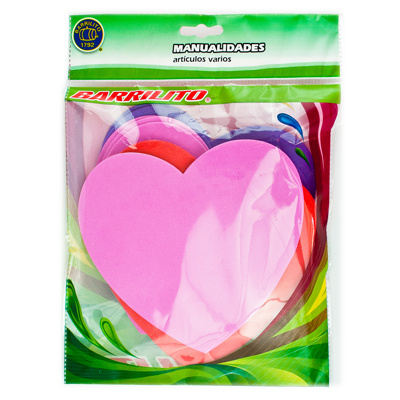 BARRILITO CALCOMANIA DE FOAMY CORAZON FS006 CON PEGAMENTO 15 X 14 CM 10 PIEZAS