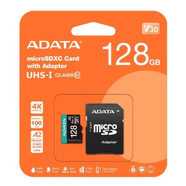 MEMORIA MICRO SDXC 128GB ADATA AUSDX128GUI3V30SA2-RA1 100MB/S LECTURA 85MB/S