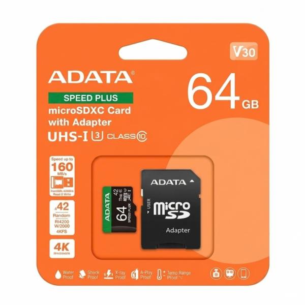 MEMORIA MICRO SDXC 64GB SPEED PLUS ADATA 180/160 MB/S CON ADAPTADOR