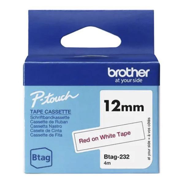 CINTA DE ETIQUETADO BROTHER BTAG232 12MM X 4M COMPATIBLE CON P-TOUCH ROJO SOBRE
