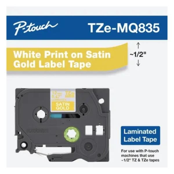 CINTA DE ETIQUETADO BROTHER TZEMQ835G 12MM X 5M COMPATIBLE CON P-TOUCH BLANCO