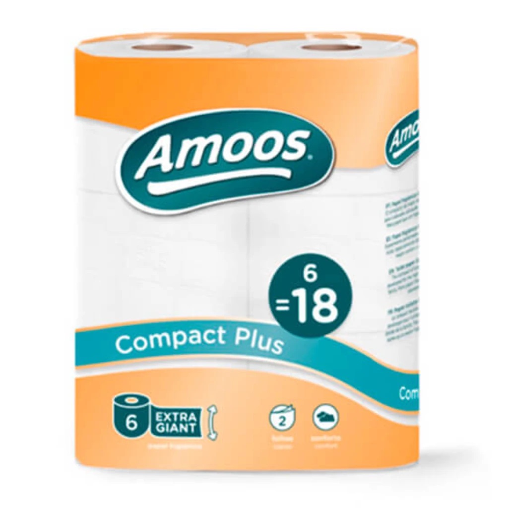 AMOOS PAPEL HIGIENICO COMPAC PLUSS 400 HOJAS DOBLES PAQ 6 ROLLOS BULTO 7 PAQ -