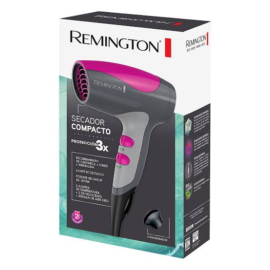 REMINGTON SECADORA DE CABELLO COMPACTA CERAMICA TURMALINA GRIS 1875W D5000