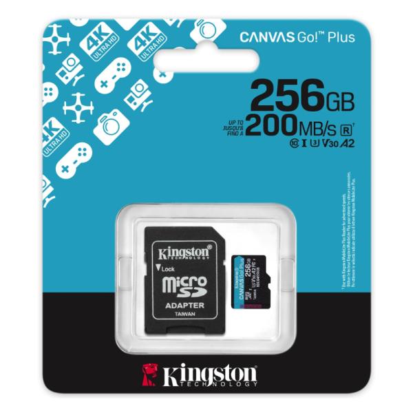MEMORIA MICRO SDXC 256GB KINGSTON CLASE 10 200MB/S 160MB/S PARA DRONES Y