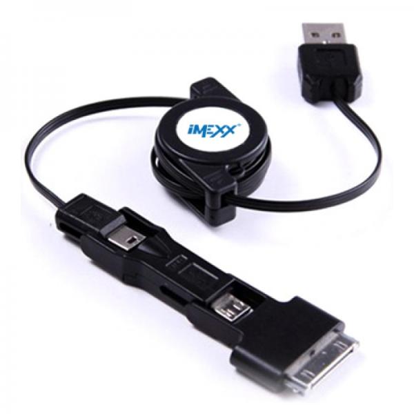 CABLE 3-EN-1 RETRÁCTIL IMEXX USB-A A MINI USB / MICRO USB / APPLE 30-PIN