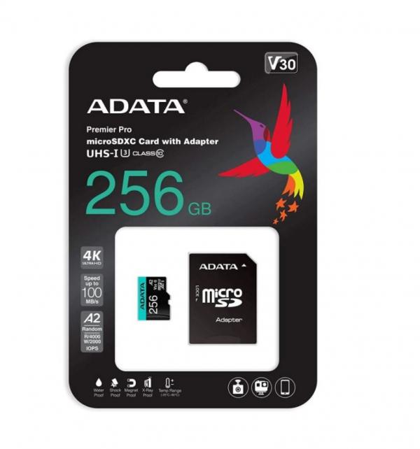 MEMORIA MICRO SDXC 256GB ADATA AUSDX256GUI3V30SA2-RA1 100 MB/S 80 MB/S PARA
