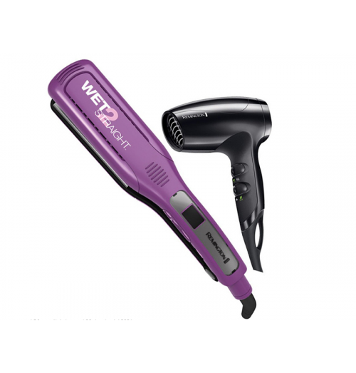 REMINGTON COMBO SECADOR Y ALISADOR CERAMICA MAS IONES WET S8001-D5000-F