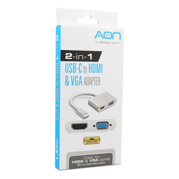 ADAPTADOR AON USB-C A HDMI + VGA 4K (HEMBRA)