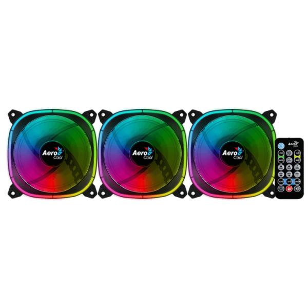 ABANICO RGB AEROCOOL ASTRO 12 PRO 3X12CM CON CONCENTRADOR DE CONTROL H66F