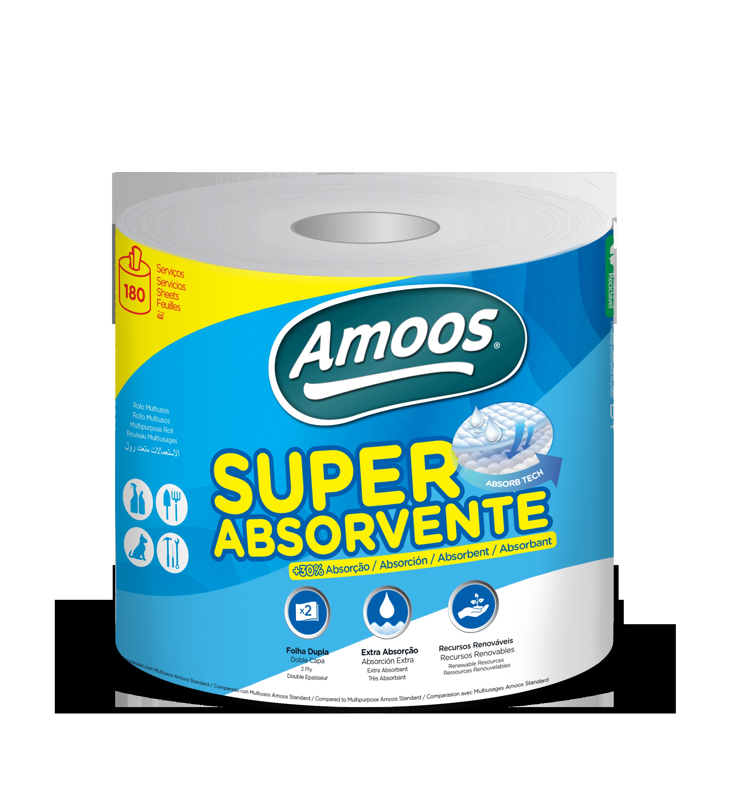 AMOOS TOALLA MAYORDOMO SUPER ABSORBENTE DOBLE HOJA 180 H PAQ 6 UND J624510