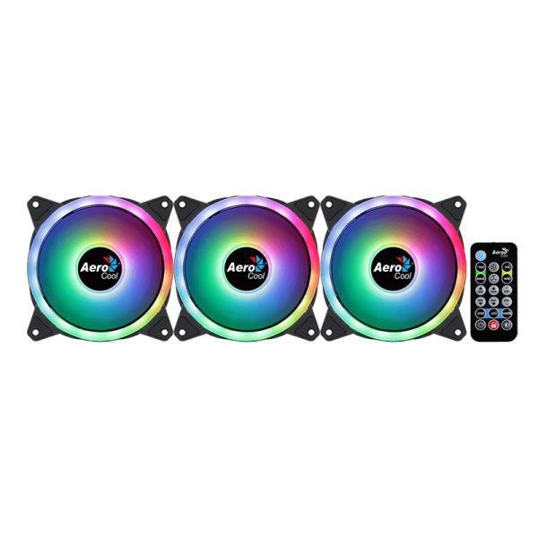 ABANICO RGB AEROCOOL DUO 12 PRO 3X12CM CON CONCENTRADOR DE CONTROL H66F CONTROL