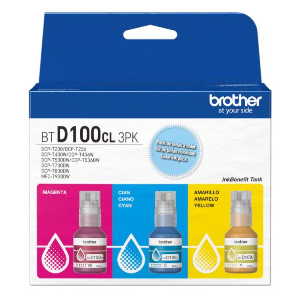 KIT DE TINTA 3 RECARGAS BROTHER BTD100CL3PKMEX INKBENEFIT CIAN / MAGENTA /