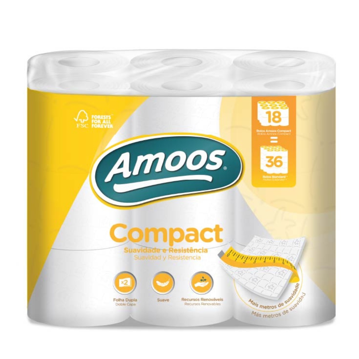 AMOOS PAPEL HIGIENICO COMPACT DOBLE HOJA 266 H 18 ROLLOS PAQ X 1 -H623212.0