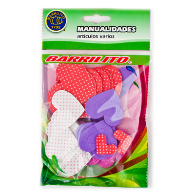 BARRILITO CALCOMANIAS DE FOAMY CORAZON ESTAMPADOS FS013 45 PIEZAS