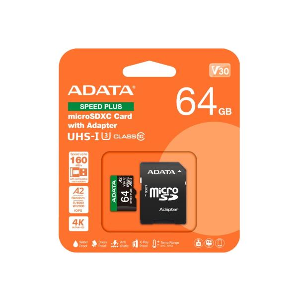 MEMORIA MICROSD ADATA SPEED PLUS 64GB UHS-I U3 CLASE 10
