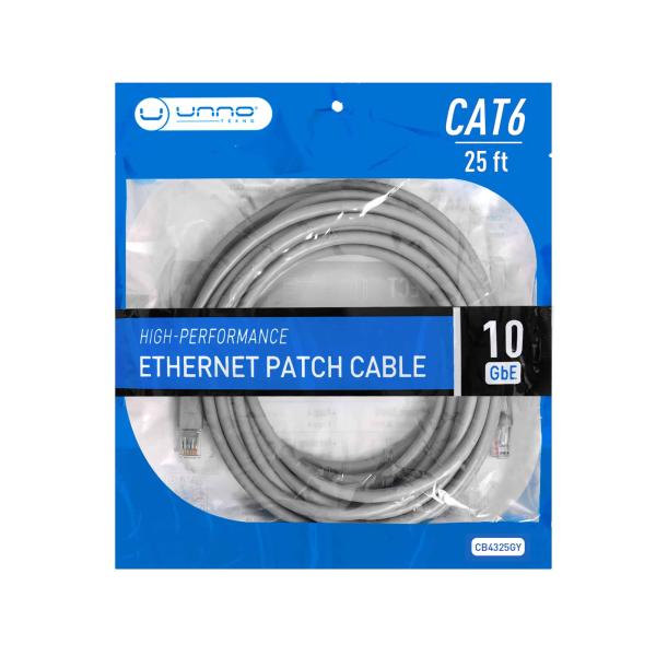 CABLE PATCH CORD ETHERNET CAT6 25FT UNNO TEKNO CB4325GY