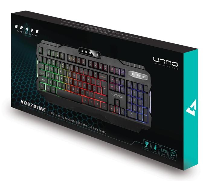 TECLADO UNNO TEKNO BRAVE GAMING USB INGLES NEGRO