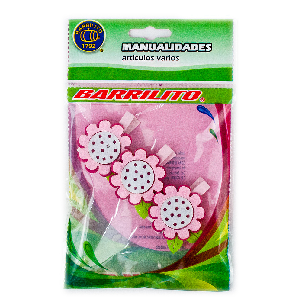 BARRILITO CLIP DE MADERA FIELTRO FLORES WCLP3 3 PIEZAS