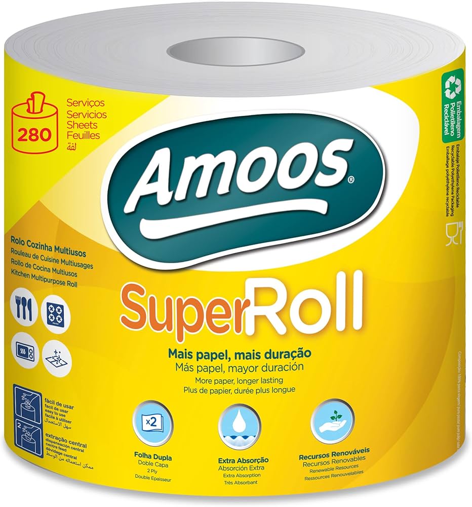 AMOOS TOALLA MAYORDOMO SUPER ROLL DOBLE HOJA 280 H PAQ 6 UND J627003.4