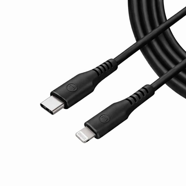 CABLE USB-C A LIGHTNING 1.5M SILICONA NEGRO UNNO TEKNO