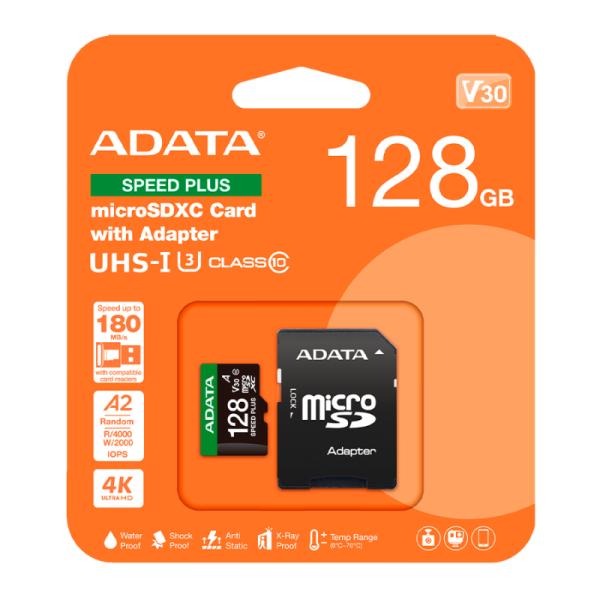 MEMORIA MICRO SDXC 128GB ADATA SPEED PLUS 180/160 MB/S COMPATIBLE CON DRONES