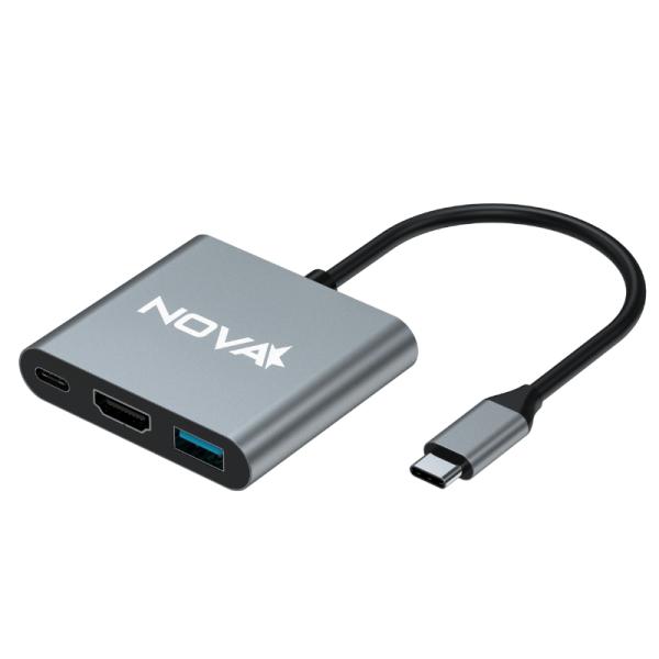 HUB NOVA AHU2S340001C 3 EN 1 USB-C 1 PUERTO USB-C 1 PUERTO USB-A 3.0 Y 1 PUERTO