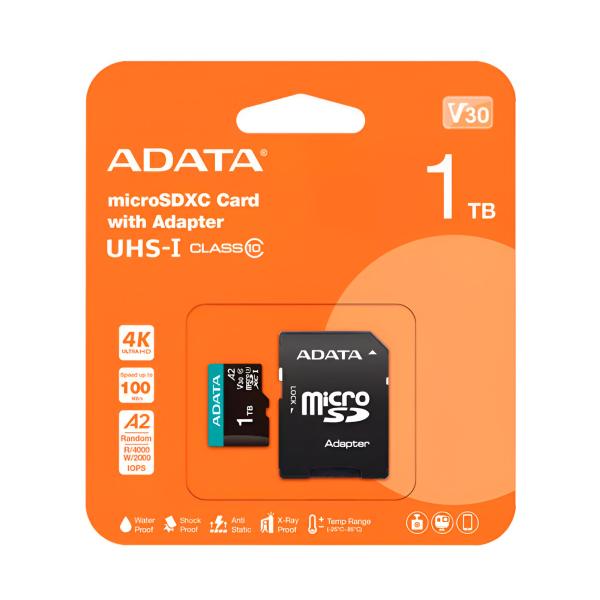 MEMORIA MICRO SDXC 1TB ADATA AUSDX1TUI3V30SA2- RA1 CLASE 10 100 MB/S 85 MB/S