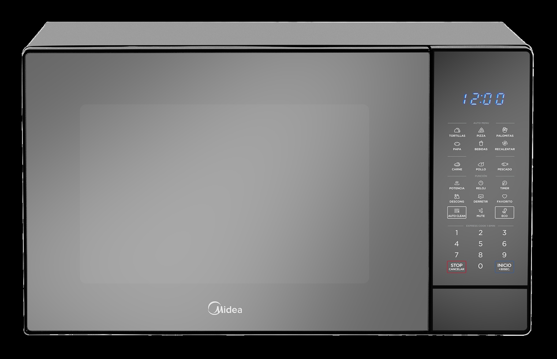 MIDEA MICROONDAS 1.4 PIES PUERTA CON ACABADO ESPEJO Y GABINETE NEGRO MMDK14S2MB