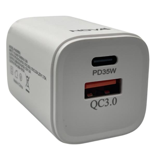 CARGADOR DE PARED NOVA PA035RBU001C 35W 1 PUERTO USB-C Y 1 PUERTO USB-A CARGA