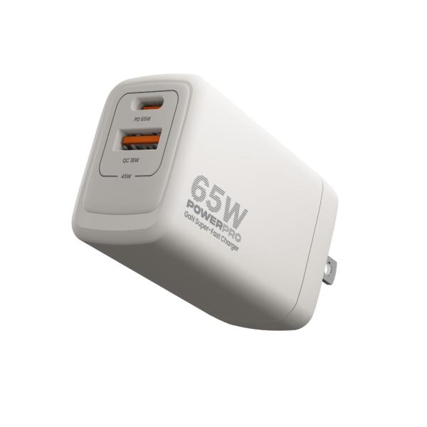 CARGADOR DE PARED GAN DOBLE PUERTO USB-A USB-C PD65W POWERPRO UNNO TEKNO