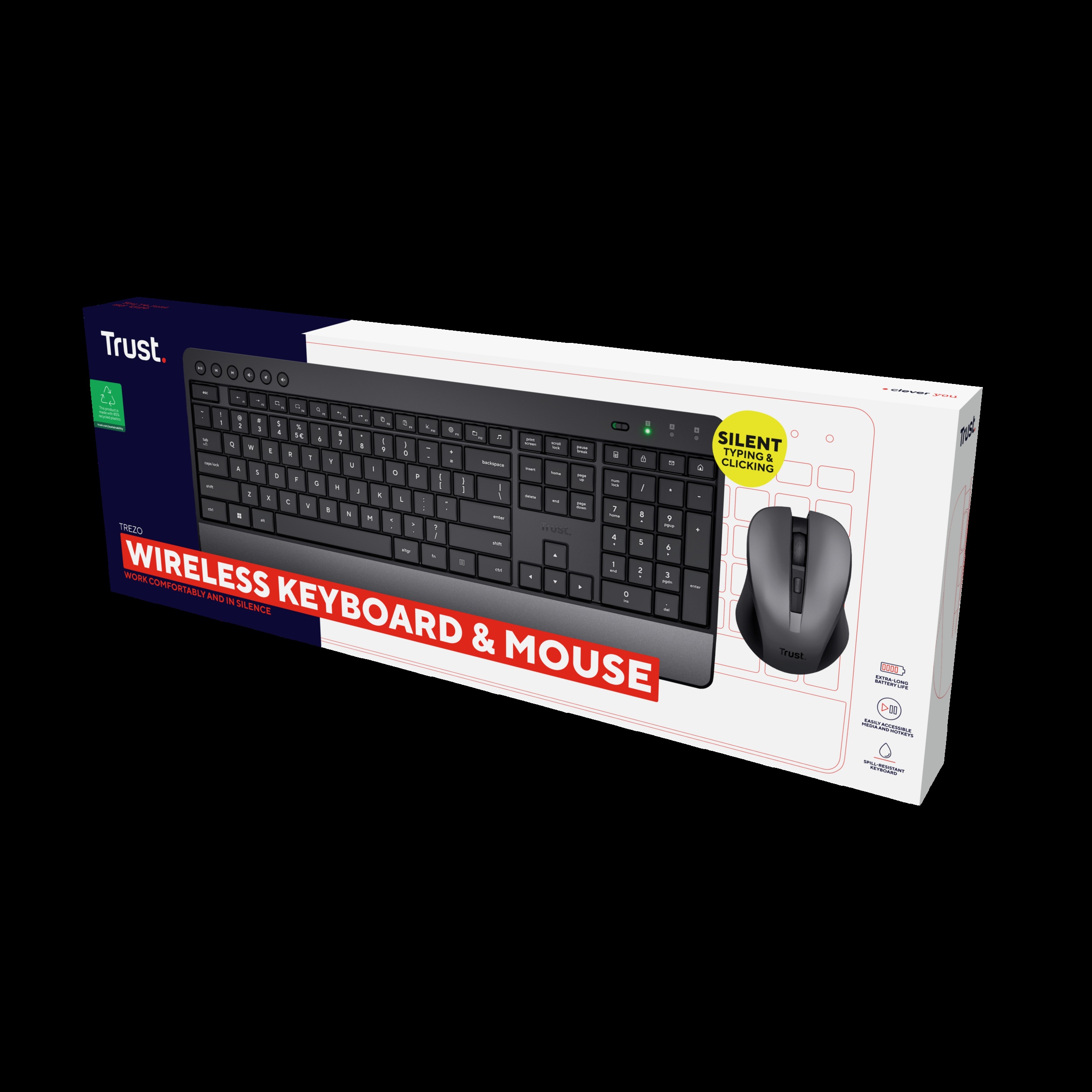 TRUST TECLADO Y MOUSE INALAMBRICO ECO EN ESPAÑOL TECLAS Y BOTONES SILENCIOSOS -