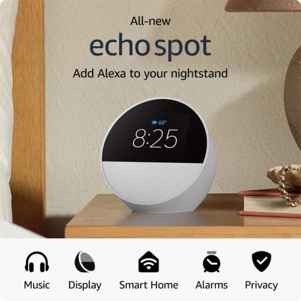 AMAZON ECHO SPOT ALEXA DESPERTADOR INTELIGENTE BLANCO CAJA DAÑADA