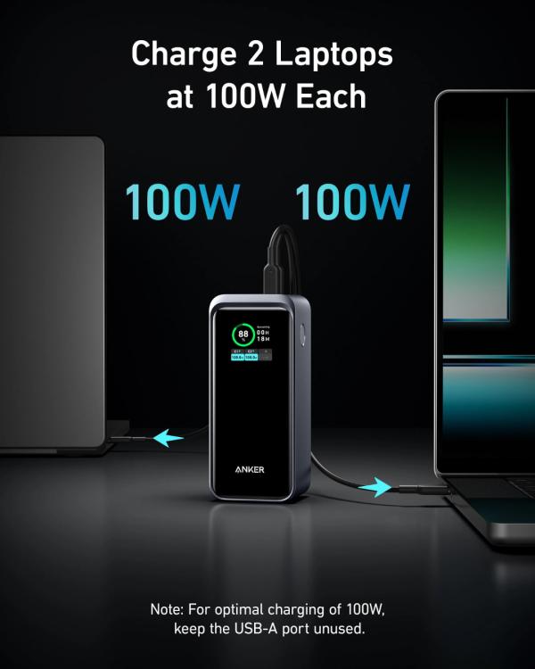 ANKER PRIME POWER BANK, 20K MAH PORTABLE CHARGER, 200W, SMART DIGITAL DISPLAY.