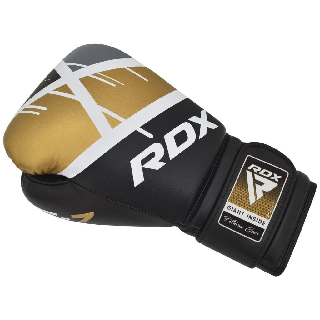 RDX F7 EGO TRAINING BOXING GLOVES - BLACK/GOLD - 16 OZ